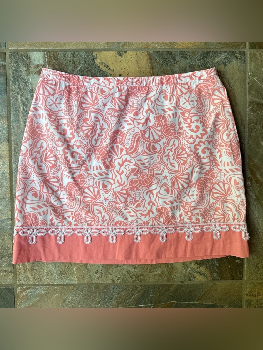 Vineyard Vines Pink and White Cotton Seashells Seahorse Skirt Lace Women's 4